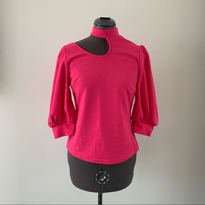 Hot Pink Asymmetrical Cutout Top: